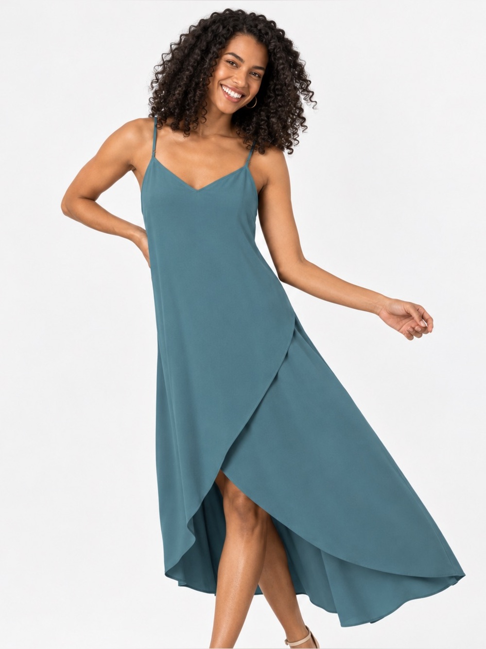 NEW Halara High Low Breezeful Flowy Maxi Dress Asymmetric Hem Teal Medium